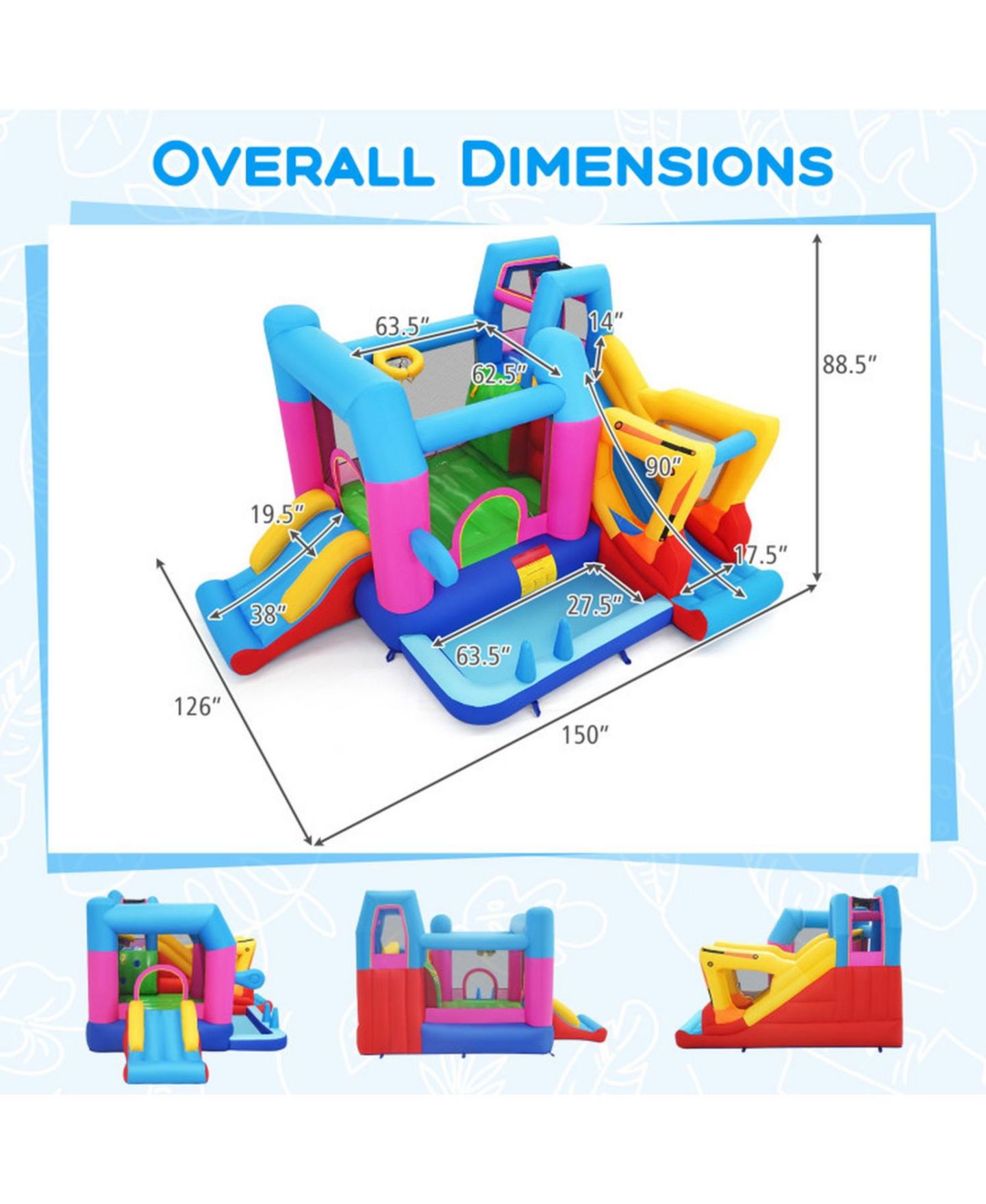Детские игрушки SUGIFT 8-in-1 Excavator Themed Inflatable Bounce House with Dual Slides and Climbing Wall, Supports up to 2 Players, Ages 3-12, цвет: Синий — фото 3