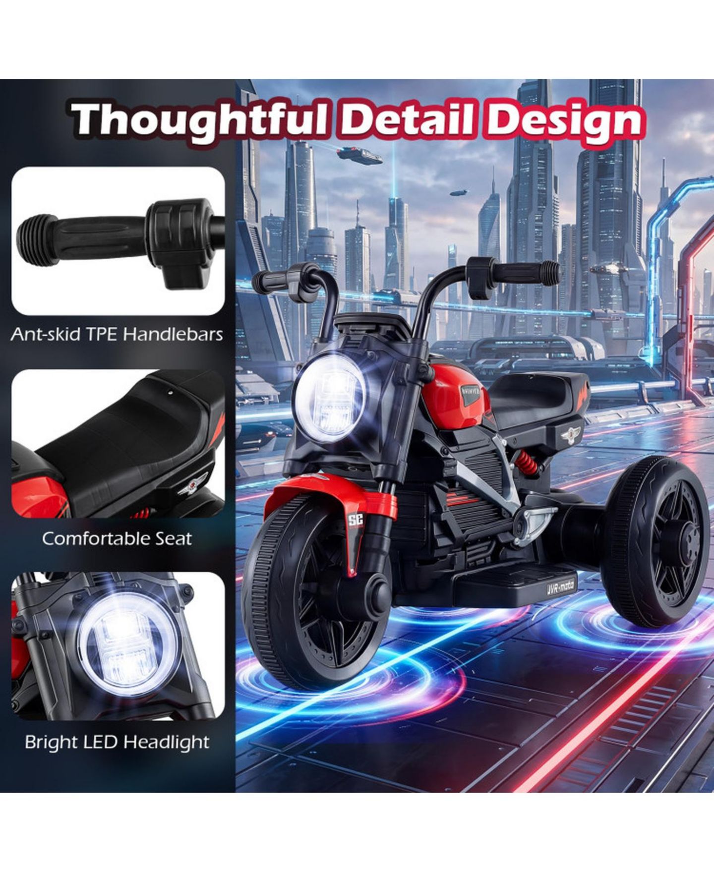Детская игрушка SUGIFT 6V Toddler Electric Motorcycle 31" 3-Wheel with LED Headlight Ride-On Toy, Ages 3-5, цвет: Красный — фото 4