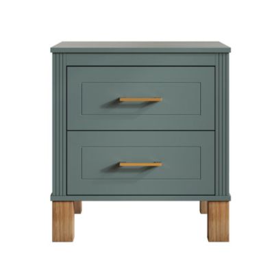 Fluted Nightstand, 2-Drawer Bedside Table with Metal Handles and Solid Wood Legs
