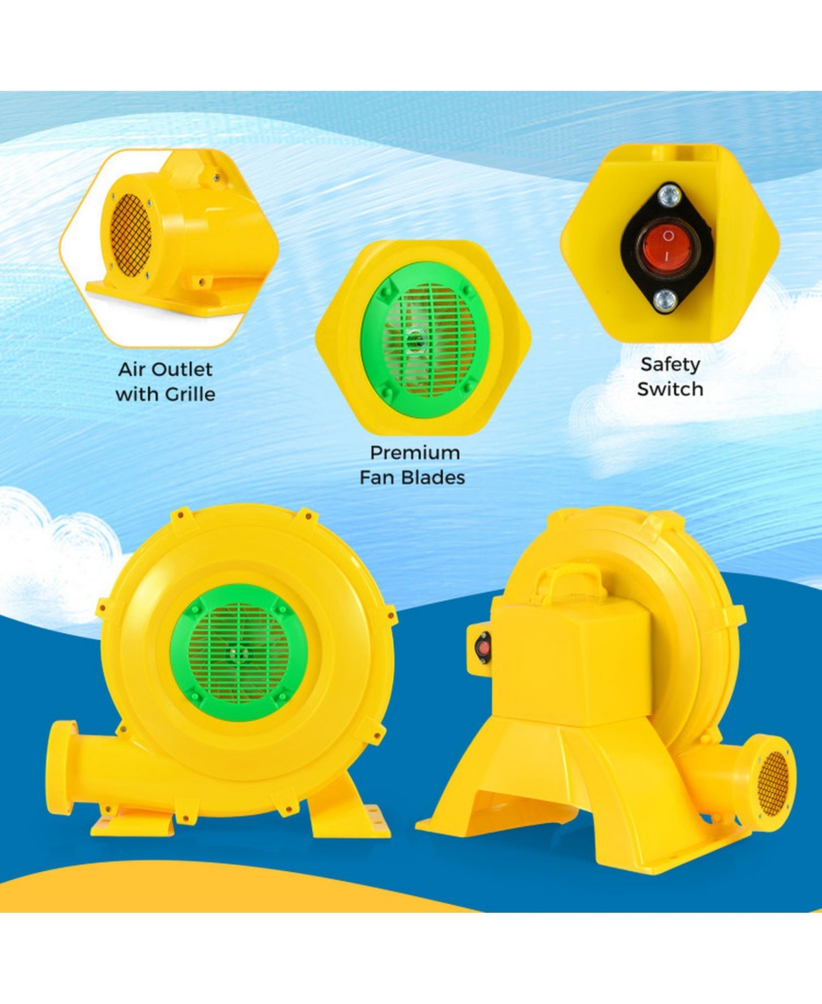 Sugift 980W Portable Bounce House Blower 1550 Cfm Air Pump Fan with Carry Handle and Ground Stakes