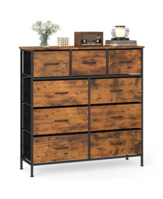 9-Drawer Fabric Dresser for Bedroom Tall Storage Organizer Chest With Wooden Top