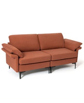 72.5 Inch Fabric Loveseat Sofa with Metal Legs and Armrest Pillows