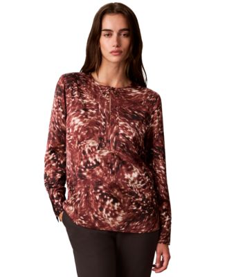 Women's Long-Sleeve Printed Satin Blouse