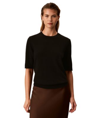Women's Roll-Tab Short-Sleeve Crewneck Sweater