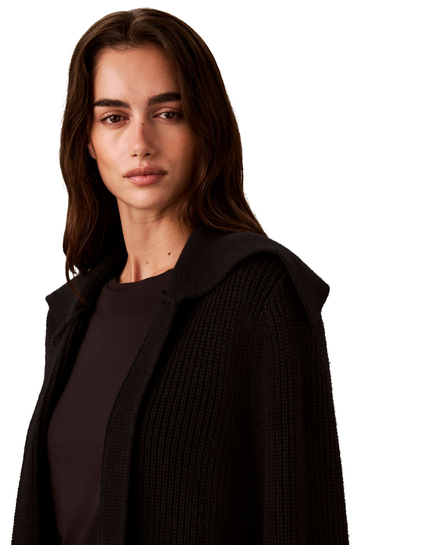 Женский кардиган Calvin Klein Open-Front Collared Wool-Blend Cardigan, цвет: Чёрный — фото 4
