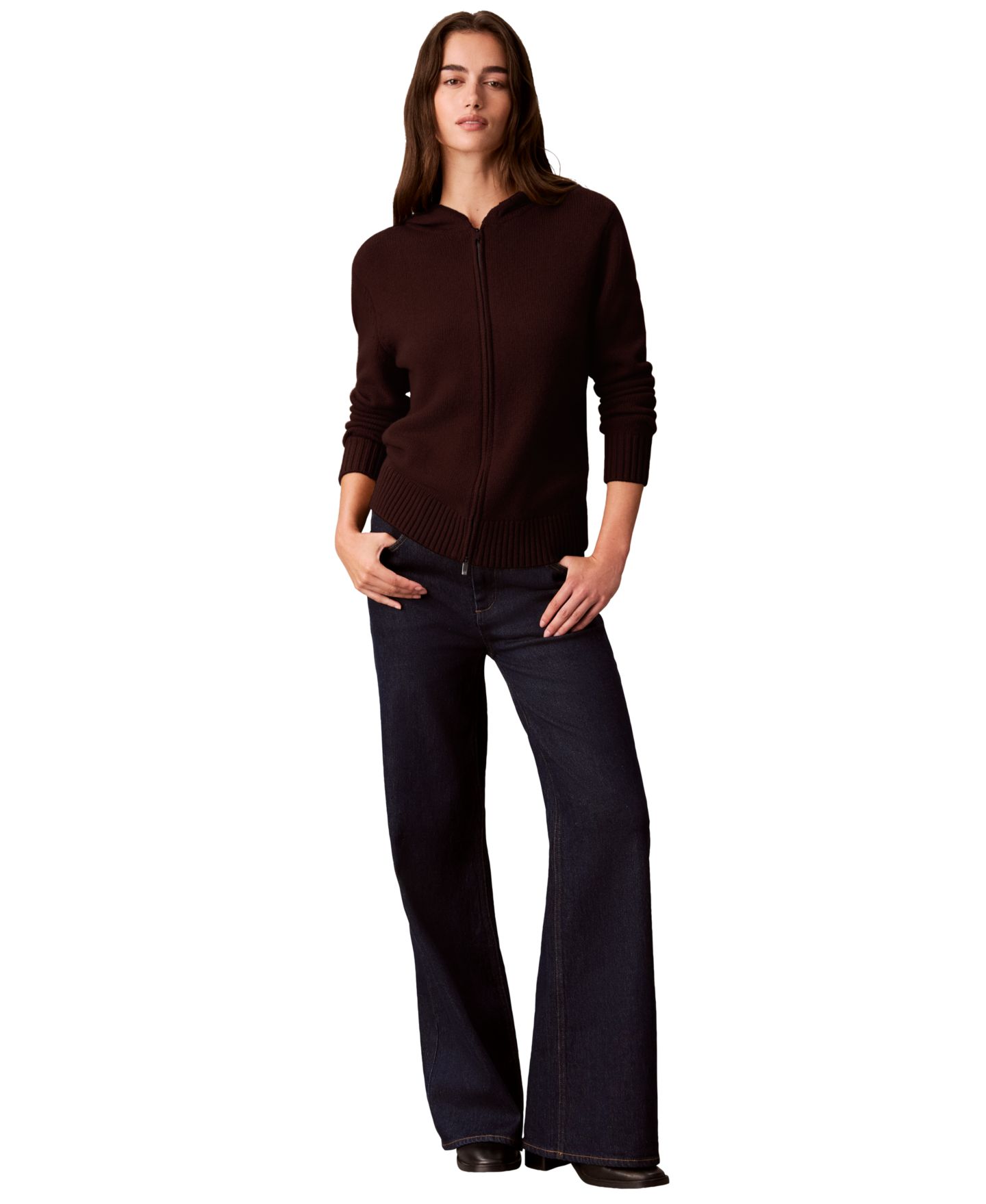 Женское худи Calvin Klein Lux Zip-Up, цвет: Красное дерево красный — фото 2