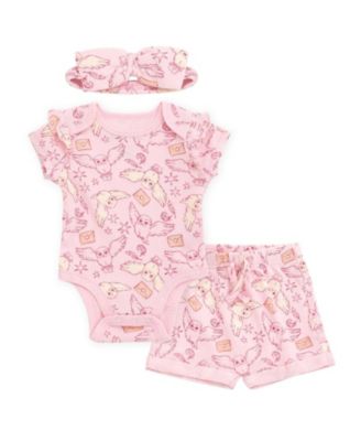 Baby Girls' Hedwig Short-Sleeve Ruffled-Shoulder Bodysuit, Shorts, and Headband, 3-Piece Set