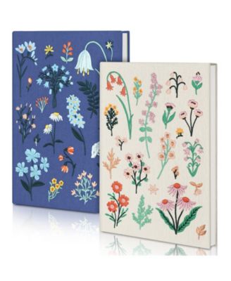 2 Pack Floral Embroidery Hardcover Notebook Journal 200 Pages Sketchbook For School Office Travel