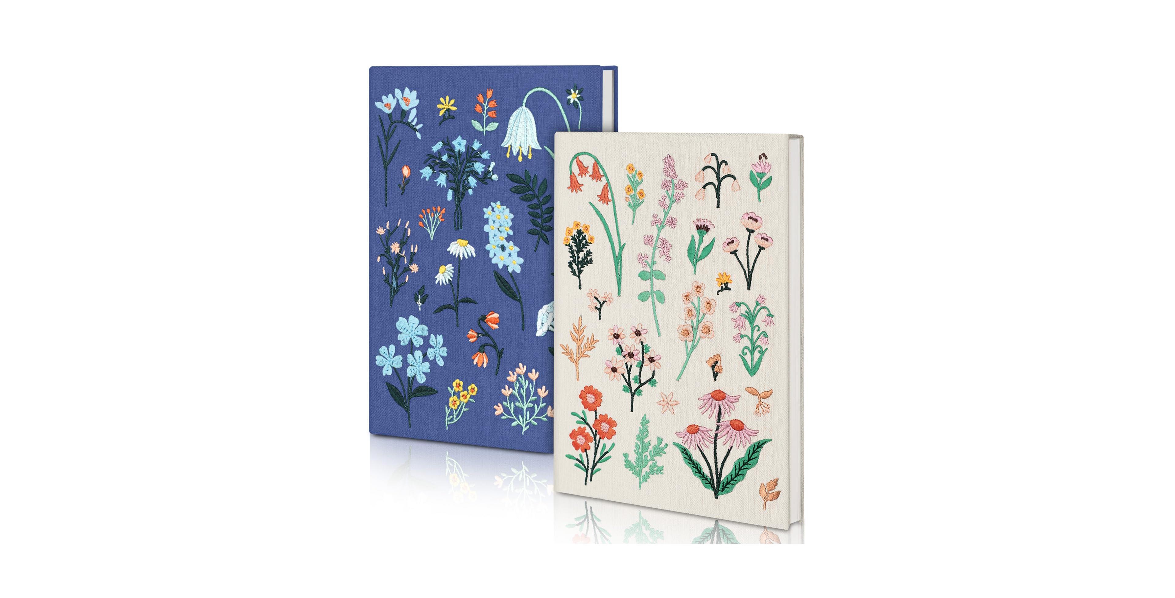 Danrong 2 Pack Floral Embroidery Hardcover Notebook Journal 200 Pages Sketchbook For School Office Travel