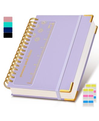 Spiral Notebook Hardcover Leather Lined Journals Thick Paper College Ruled With Closure Pocket