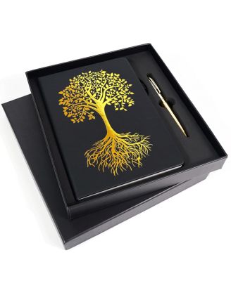 Leather Tree Of Life Journal And Pen Gift Set A5 Hardcover Lined Notebook With Index Pages