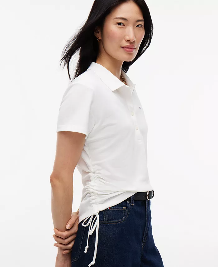 Women's Short-Sleeve Drawstring Polo Shirt - thumbnail 3