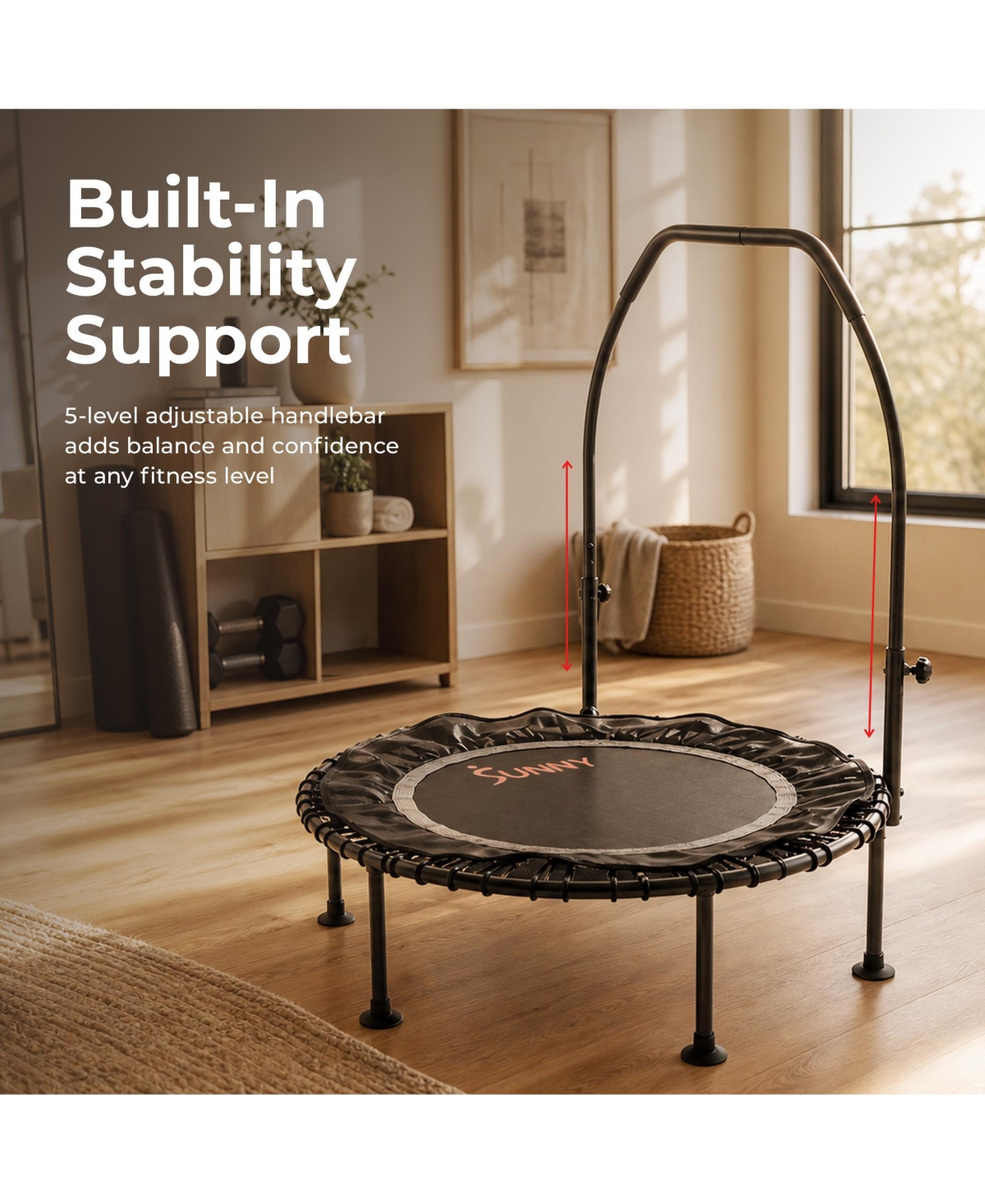 Sunny Health and Fitness Active Fitness Trampoline with Adjustable Handlebar