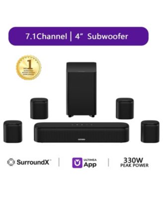 Aura A40 7.1ch Virtual Surround Sound Bar with 4 Surround Speakers, 330W, 4" Subwoofer, App Control, OPT/AUX/Bluetooth