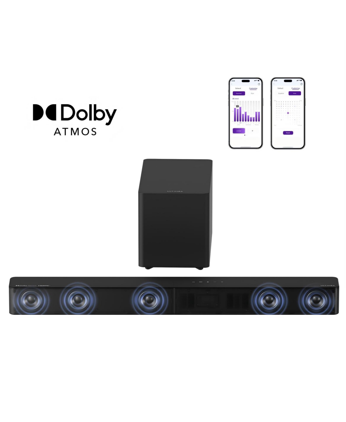 Ultimea Poseidon M60 Boom 5.1ch Dolby Atmos Sound System, 340W Peak Power, 5 Full-Range Drivers, Wired Subwoofer