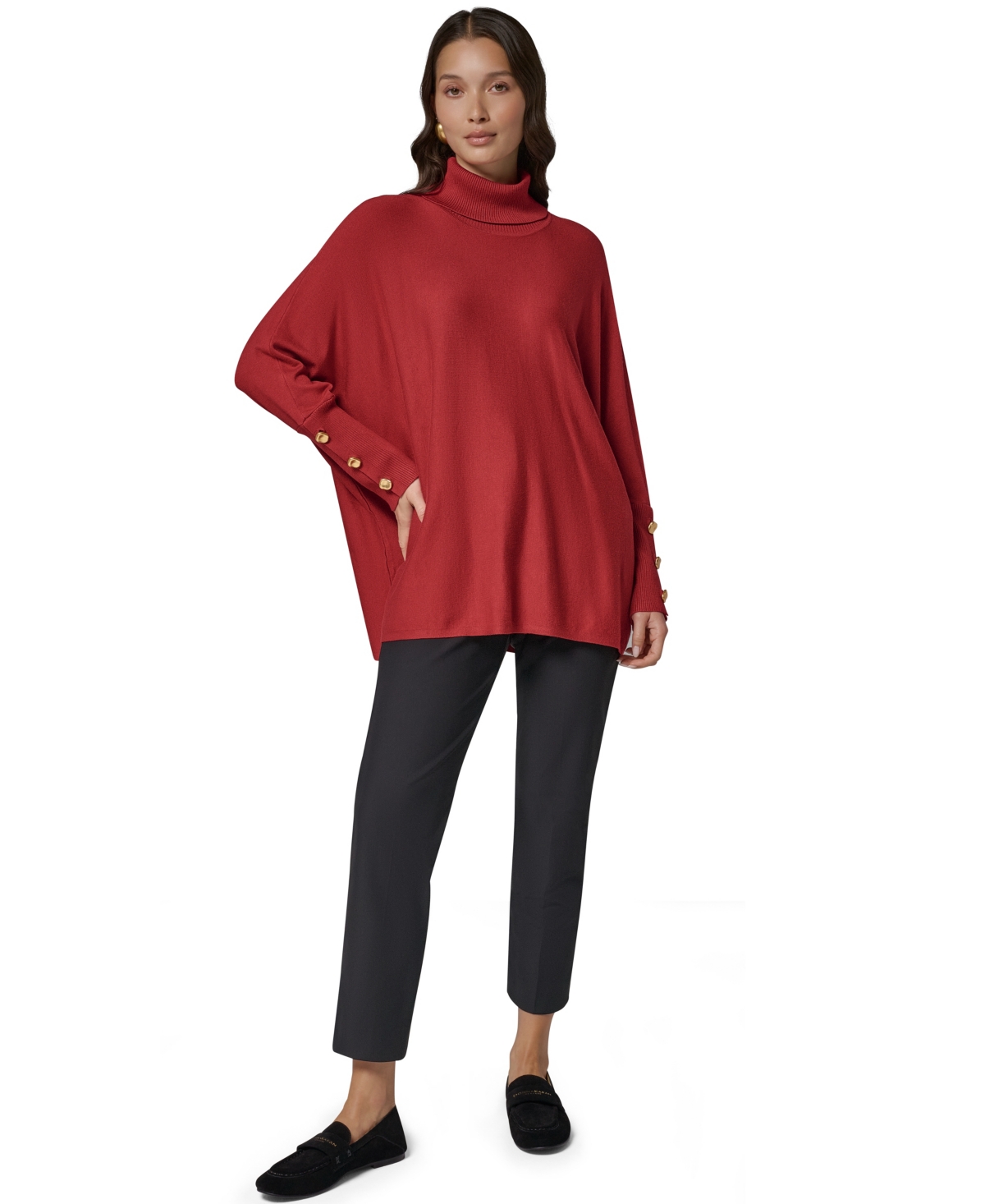 Donna Karan New York Petite Turtleneck Oversized Long-Sleeve Poncho