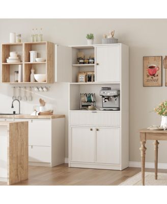 Kitchen Pantry Cabinet, 70" Tall Storage Cupboard with Microwave Countertop, Drawer and Adjustable Shelves for Kitchen Dining Room