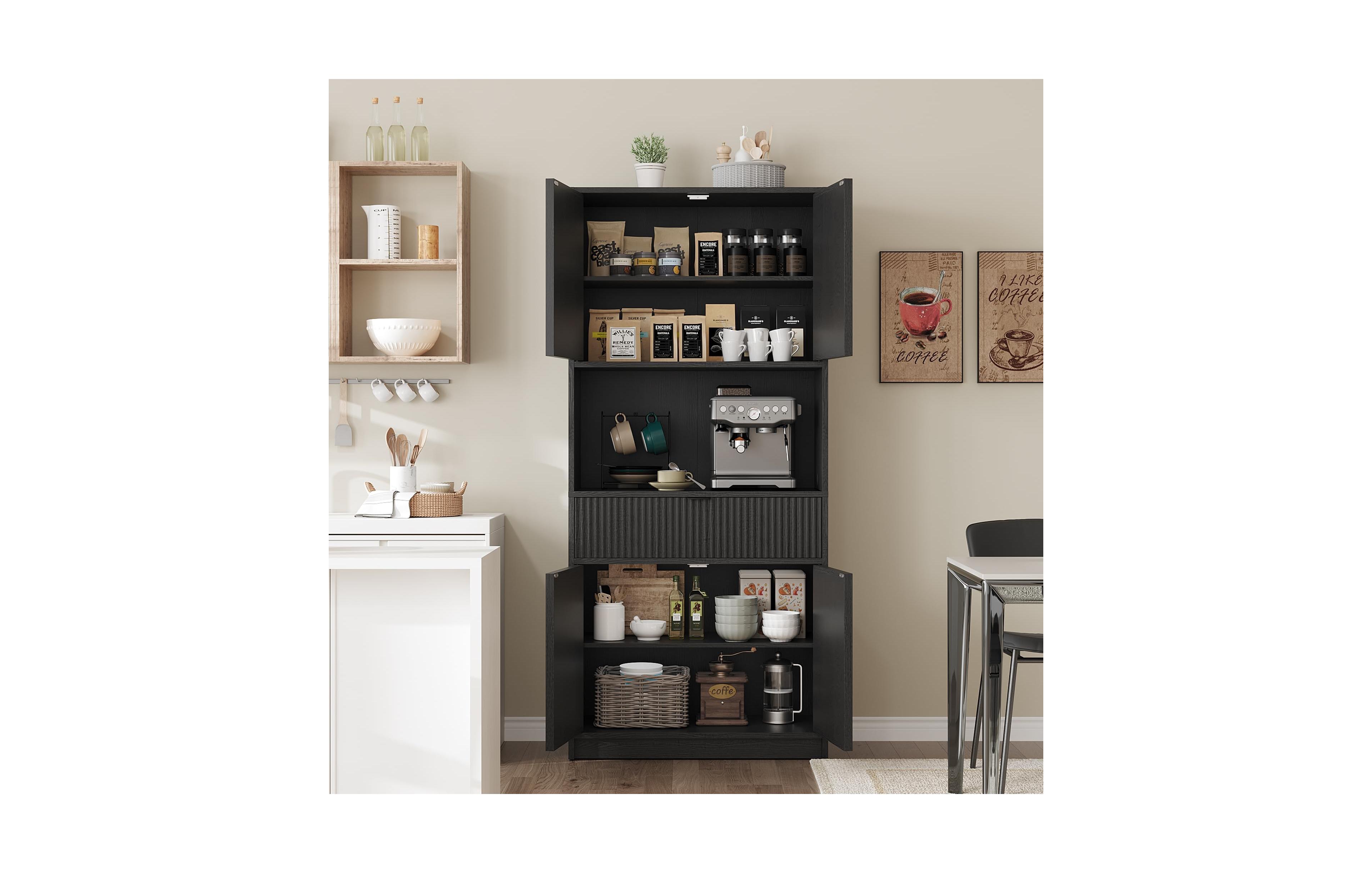 Gaomon Kitchen Pantry Cabinet, 70" Tall Storage Cupboard with Microwave Countertop, Drawer and Adjustable Shelves for Dining Room
