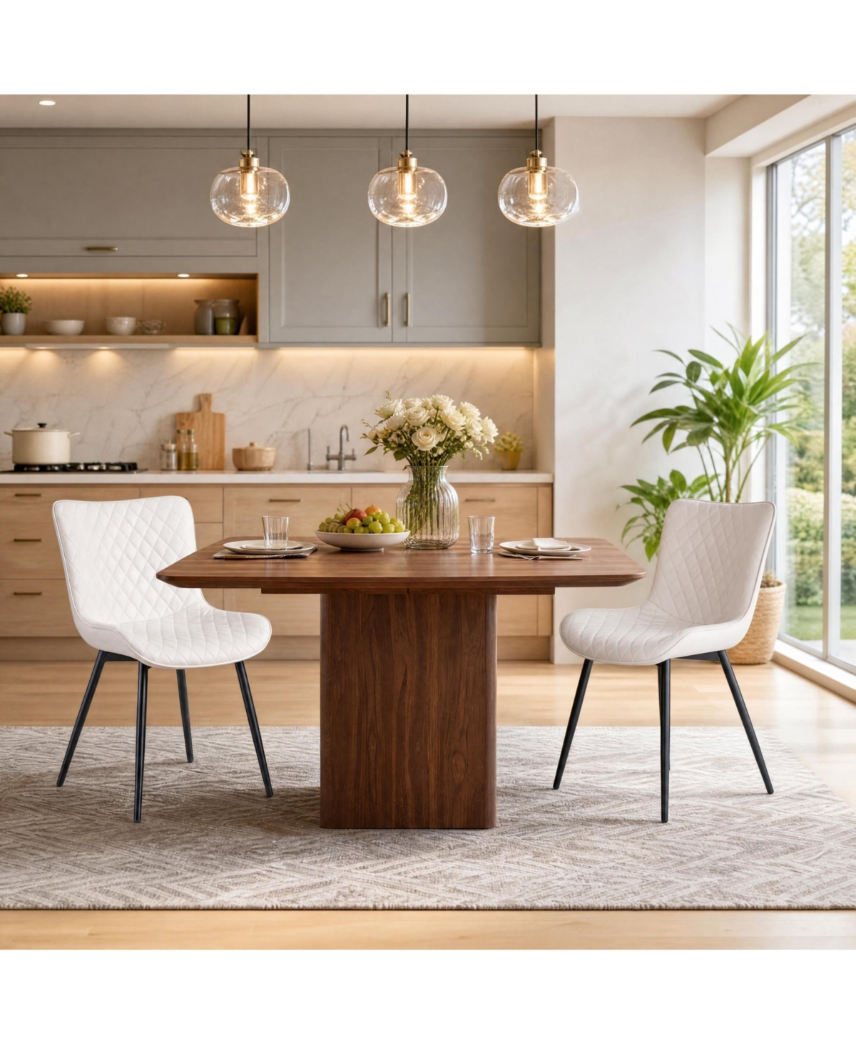 homfan Dining Chairs Set of 2 Pu Leather with Backrest Upholstered Seat Metal Legs Anti-Slip Pads for Dining Room Living Room Cafe