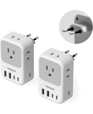 European Travel Plug Adapter Type C with USB Ports and 28W PD, 2-Piece Set