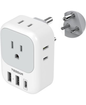 Type D Travel Plug Adapter with 4 Outlets and 3 USB Ports