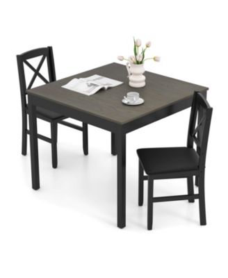 3 Piece Dining Table Set Wooden Square Kitchen Table with 2 Upholstered Chairs