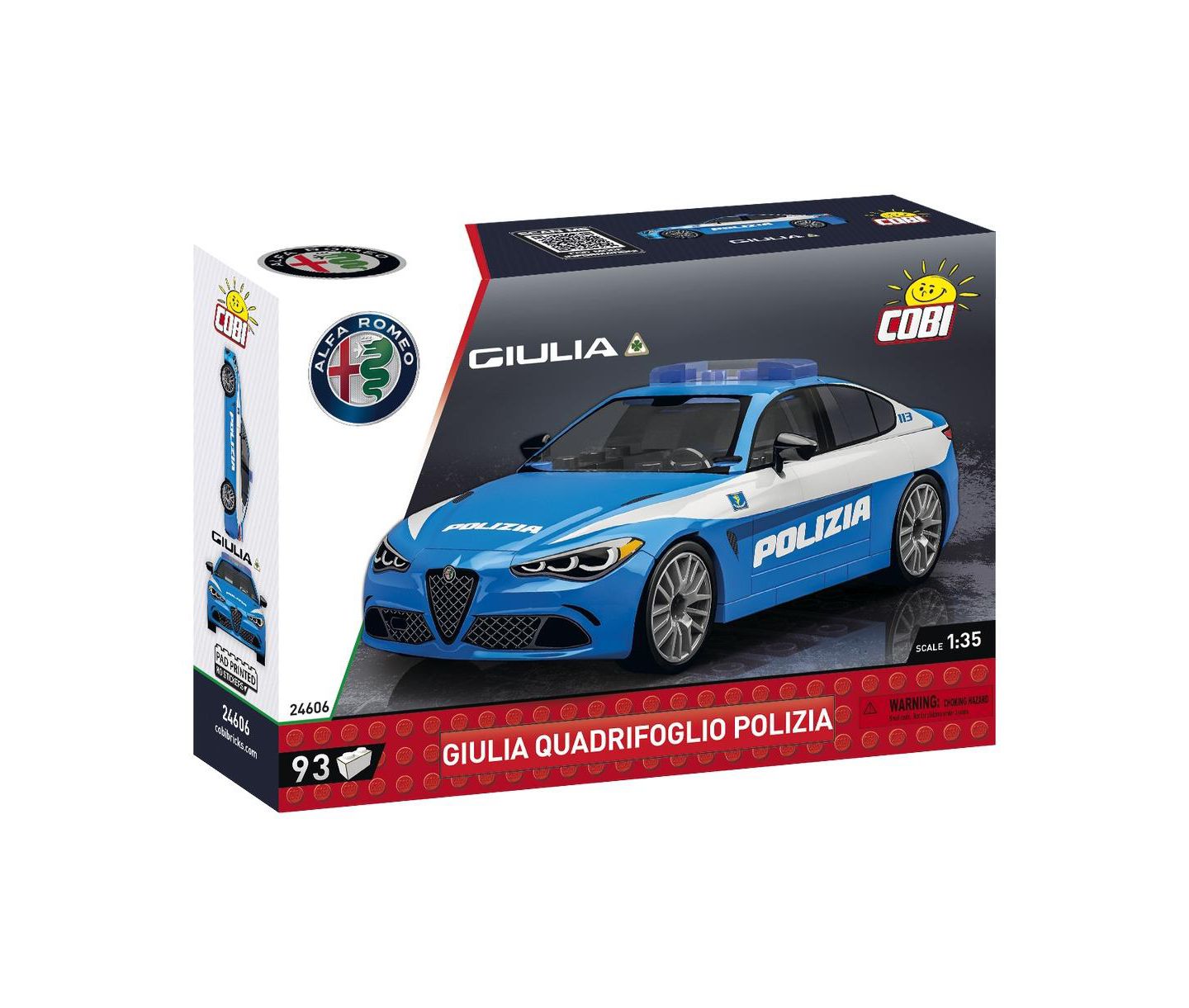 Детский конструктор COBI Alfa Romeo Giulia Quadrifoglio Polizia 93-Piece Building Set, Ages 6+ — фото 1