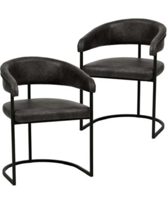 Leather Dining Chair Set of 2- Upholstered  Kitchen Accent Chair with Curved Open-Back Design, Padded Seat, and Iron Frame