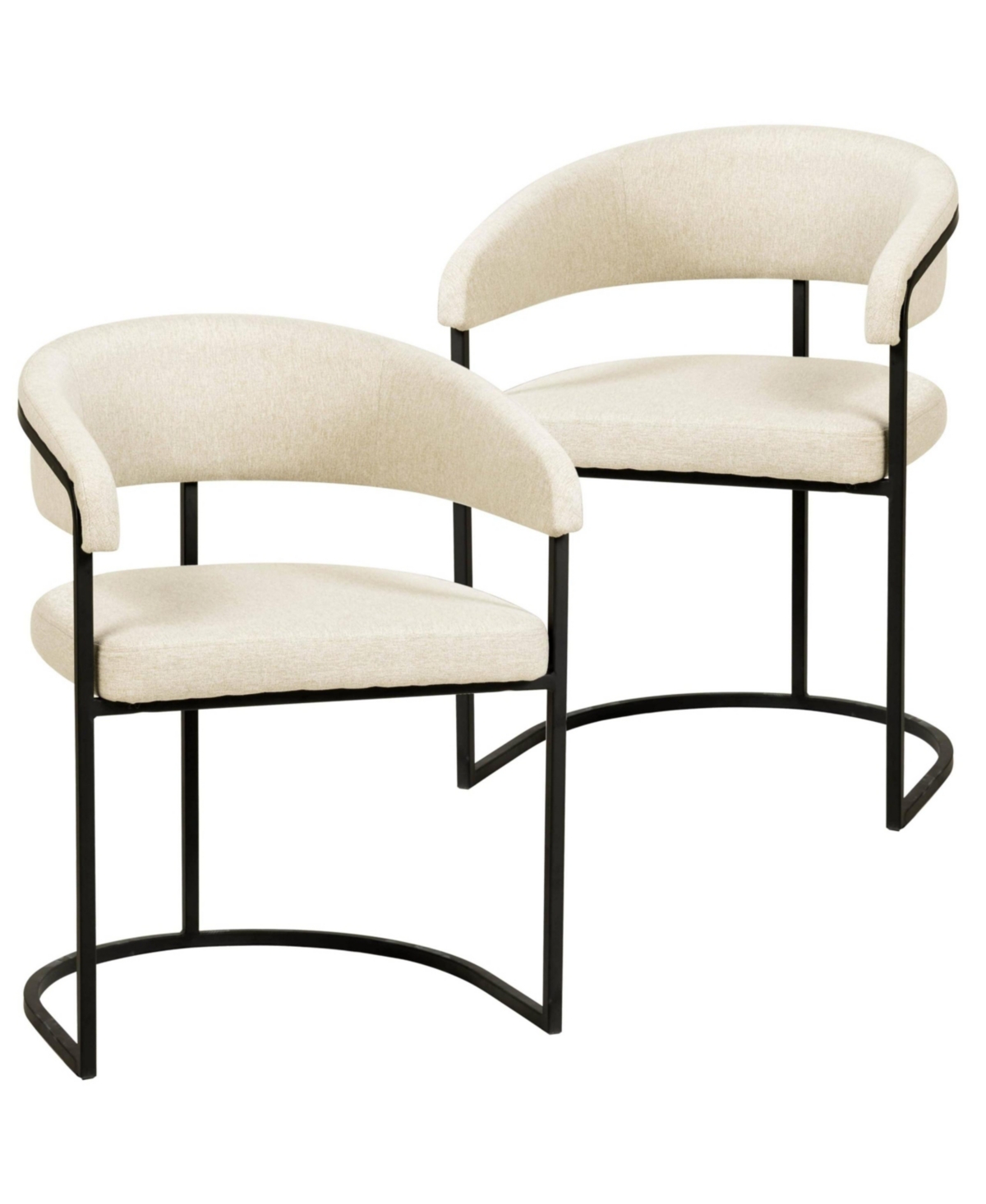 LeisureMod Leather Dining Chair Set of 2- Upholstered Kitchen Accent Chair with Curved Open-Back Design, Padded Seat, and Iron Frame - Oatmeal
