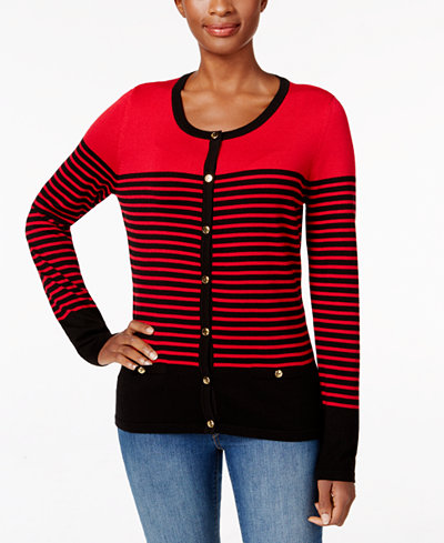 Karen Scott Colorblocked Striped Cardigan, Only at Macy's