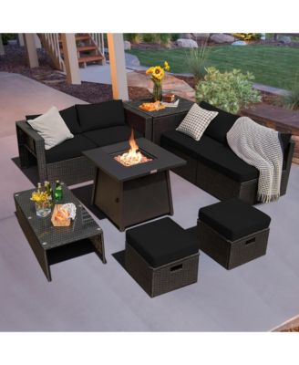 9Piece Patio Rattan Furniture Set Fire Pit Space saving