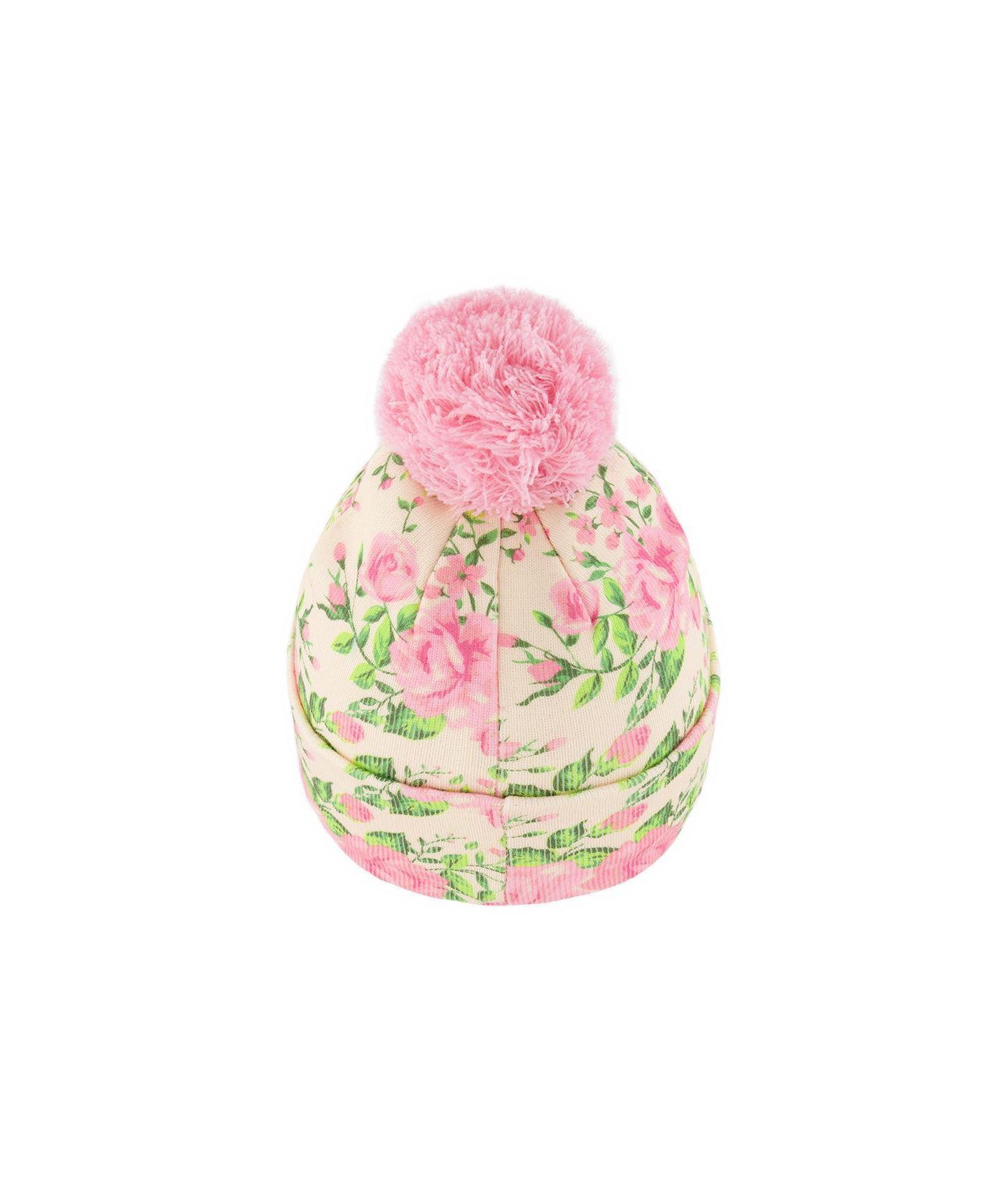 Шапка Deux par Deux Pompom Fleece-Lined Beanie для девочек, цвет: Бежевый розовый с принтом — фото 2