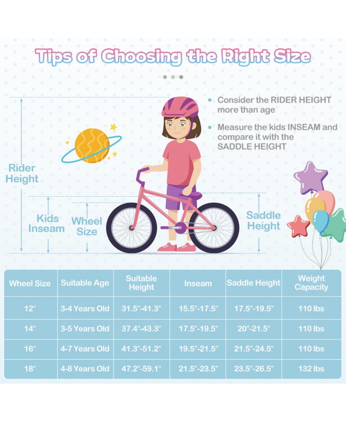 Hongge 14-Inch Mermaid Girls Bike with Removable Training Wheels, Ages 3-5