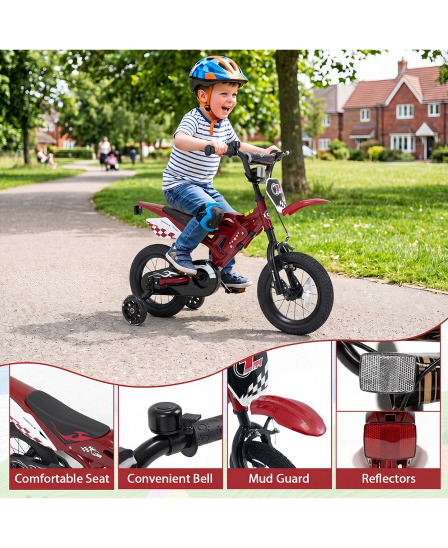 Детская игрушка HONGGE 12 in Motorcycle-Inspired Kids' Bike with Detachable Training Wheels, 143 lb Capacity, Ages 3-4, цвет: Красный — фото 9
