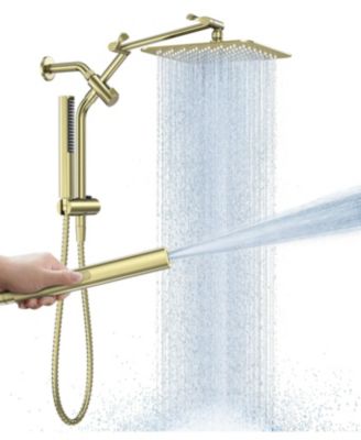 10" Metal Shower Head set Handheld Dual Rainfall Spray Detachable Arm