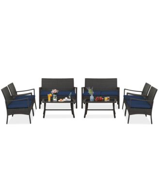 8Pieces  Patio Rattan Wicker Furniture Set Cushioned Sofa Armrest Coffee Table