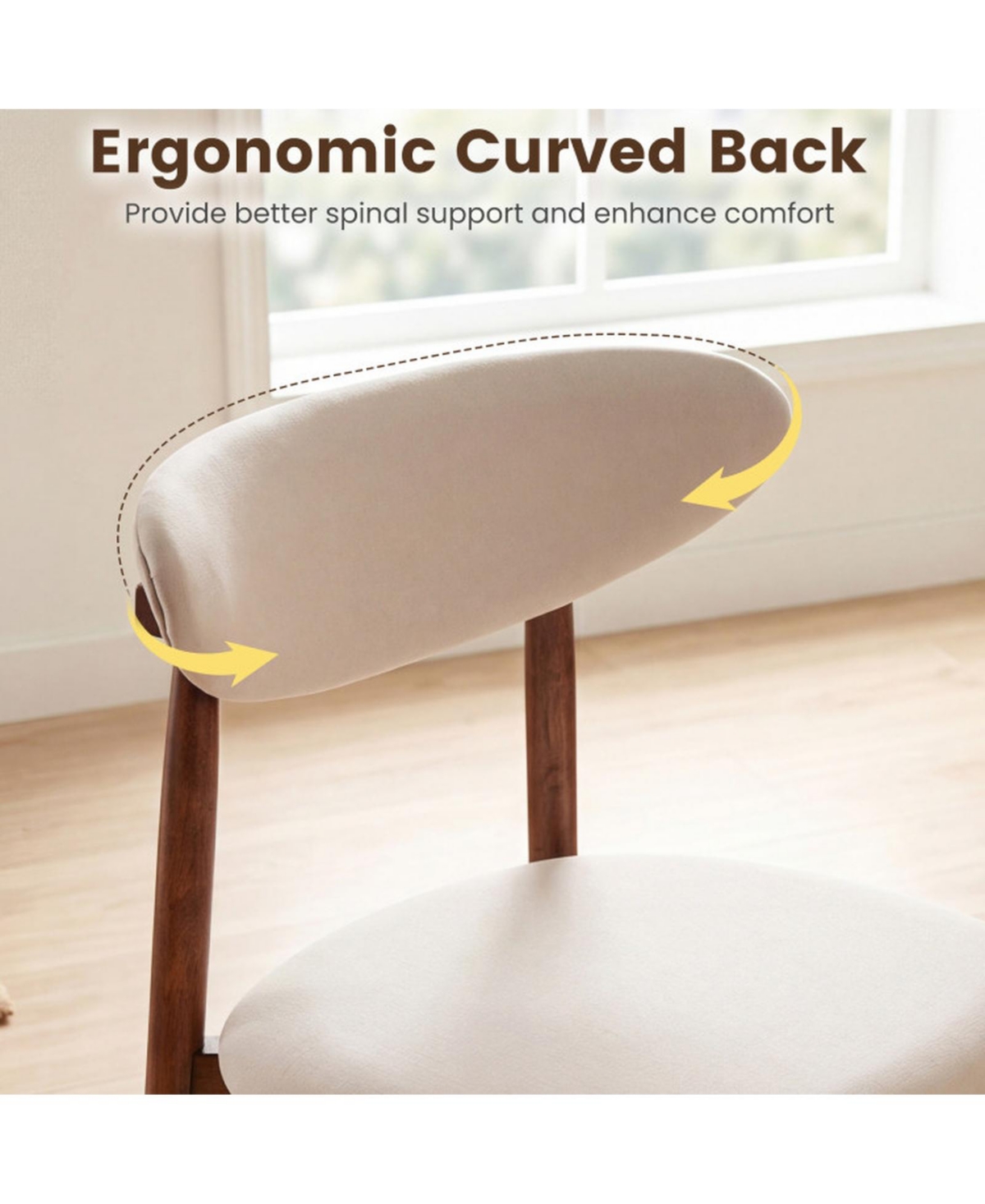 Sugift Set of 4 Fabric Upholstered Dining Chairs with Curved Backs