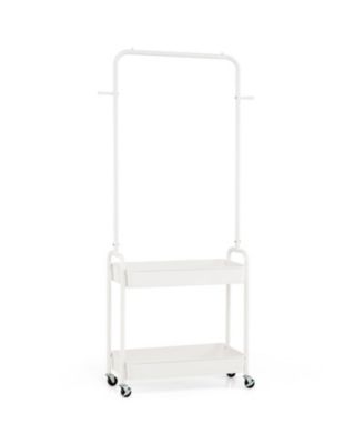 Heavy-Duty Laundry Cart with Hanging Rod 2 Storage Baskets and 2 Side Hooks for Bedroom