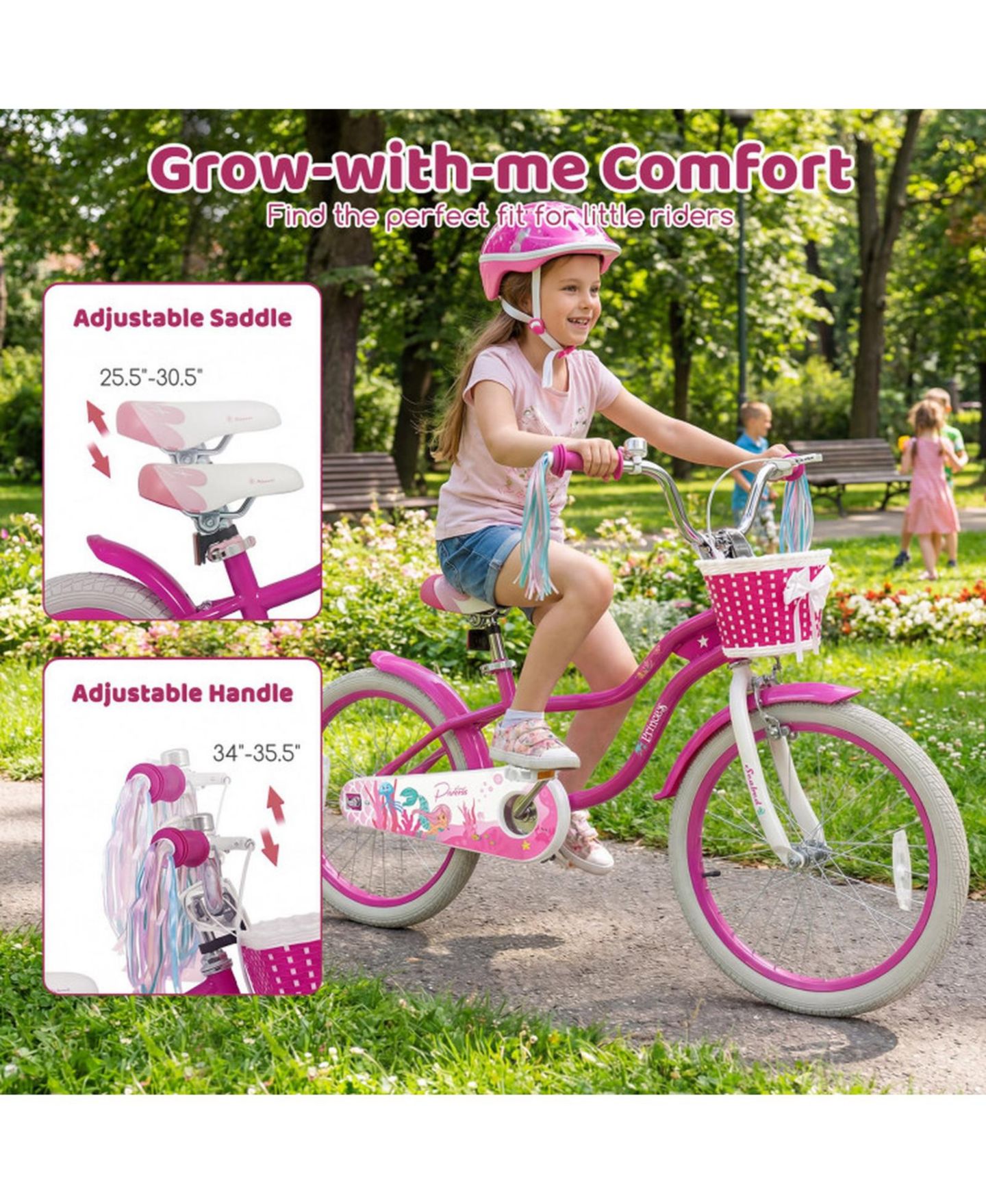 Детский велосипед Sugift Princess of the Sea, 20", с ножным тормозом, от 3 до 8 лет, цвет: Тёмный розовый — фото 8