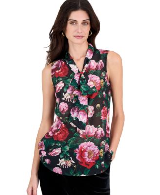 Women's Tie-Front Floral-Print Sleeveless Blouse