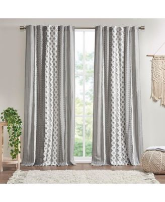 Cotton Printed Curtain Panel with Chenille Stripe and Lining Gray 50x84