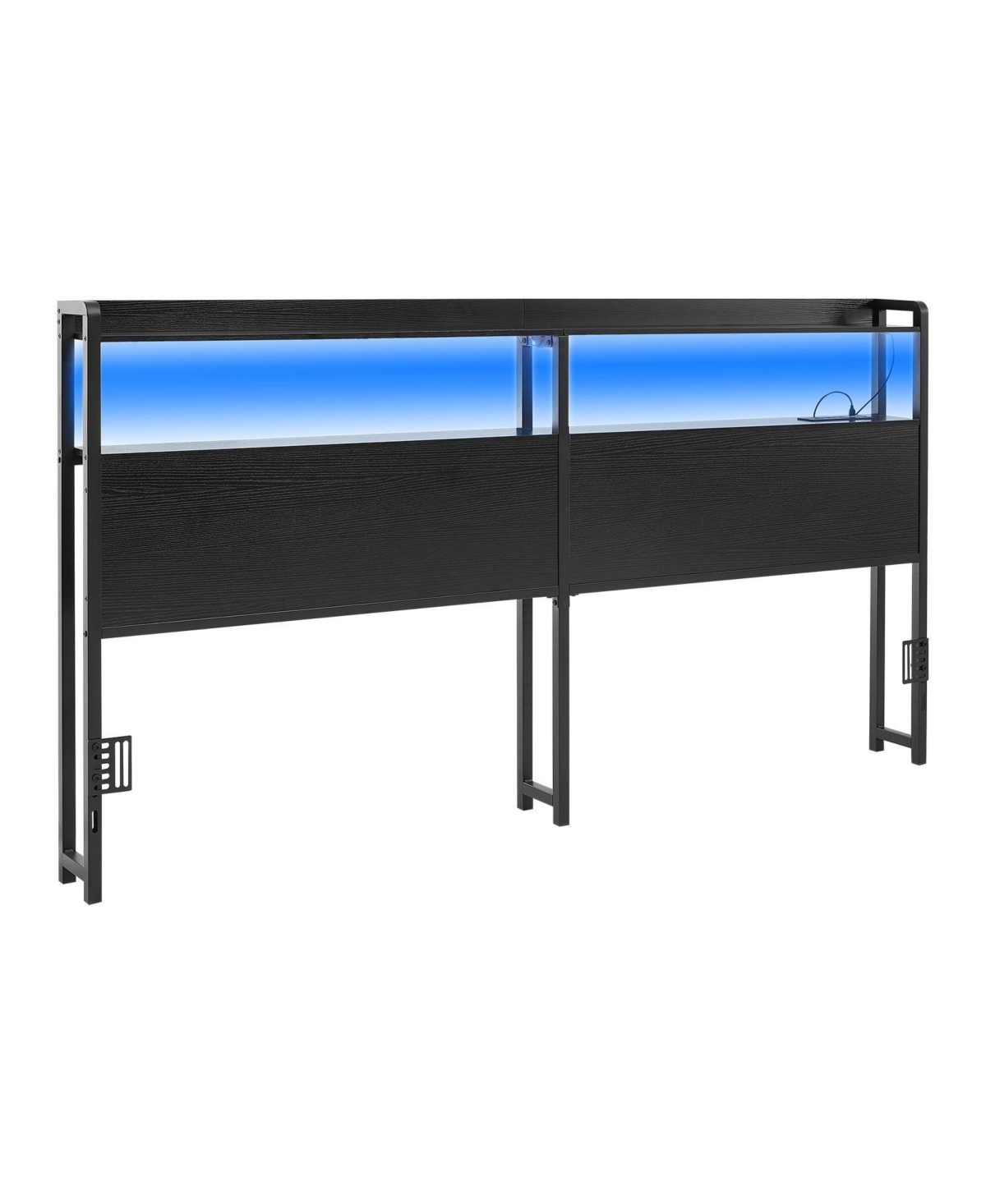 Sugift King Size Headboard with 2 Storage Shelves Led Light 3 Outlets 3 Usb Ports Adjustable Height - Black