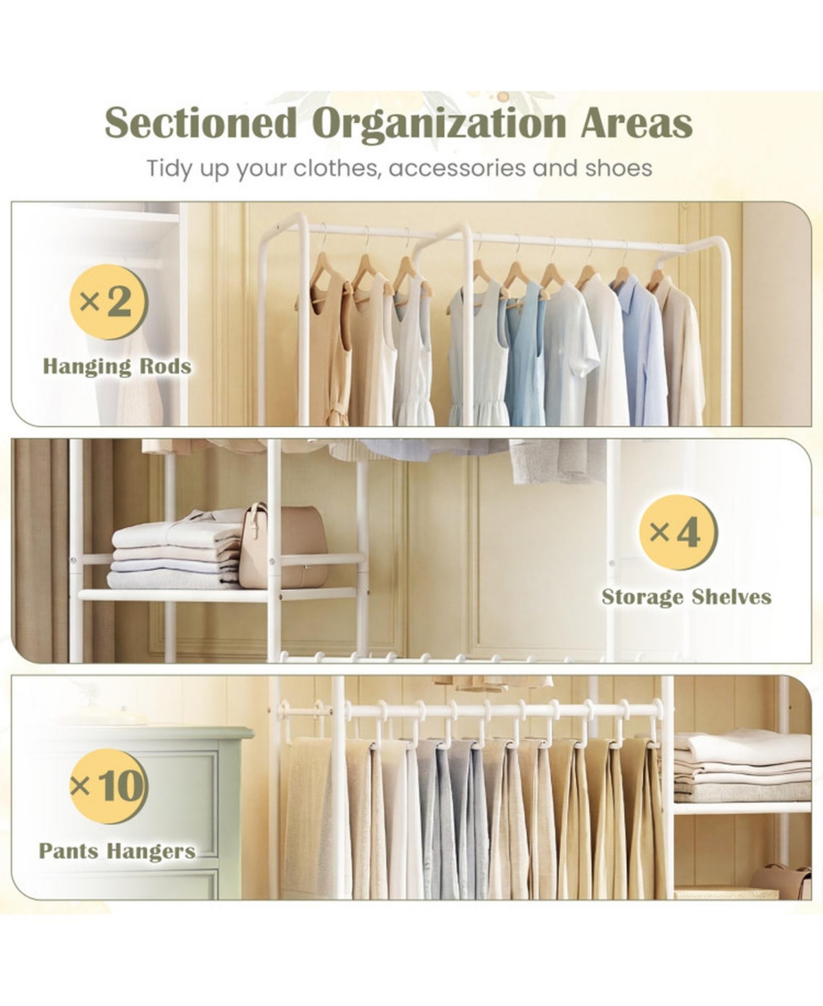Hongge Portable Closet Organizer with Ten Removable Pants Hangers