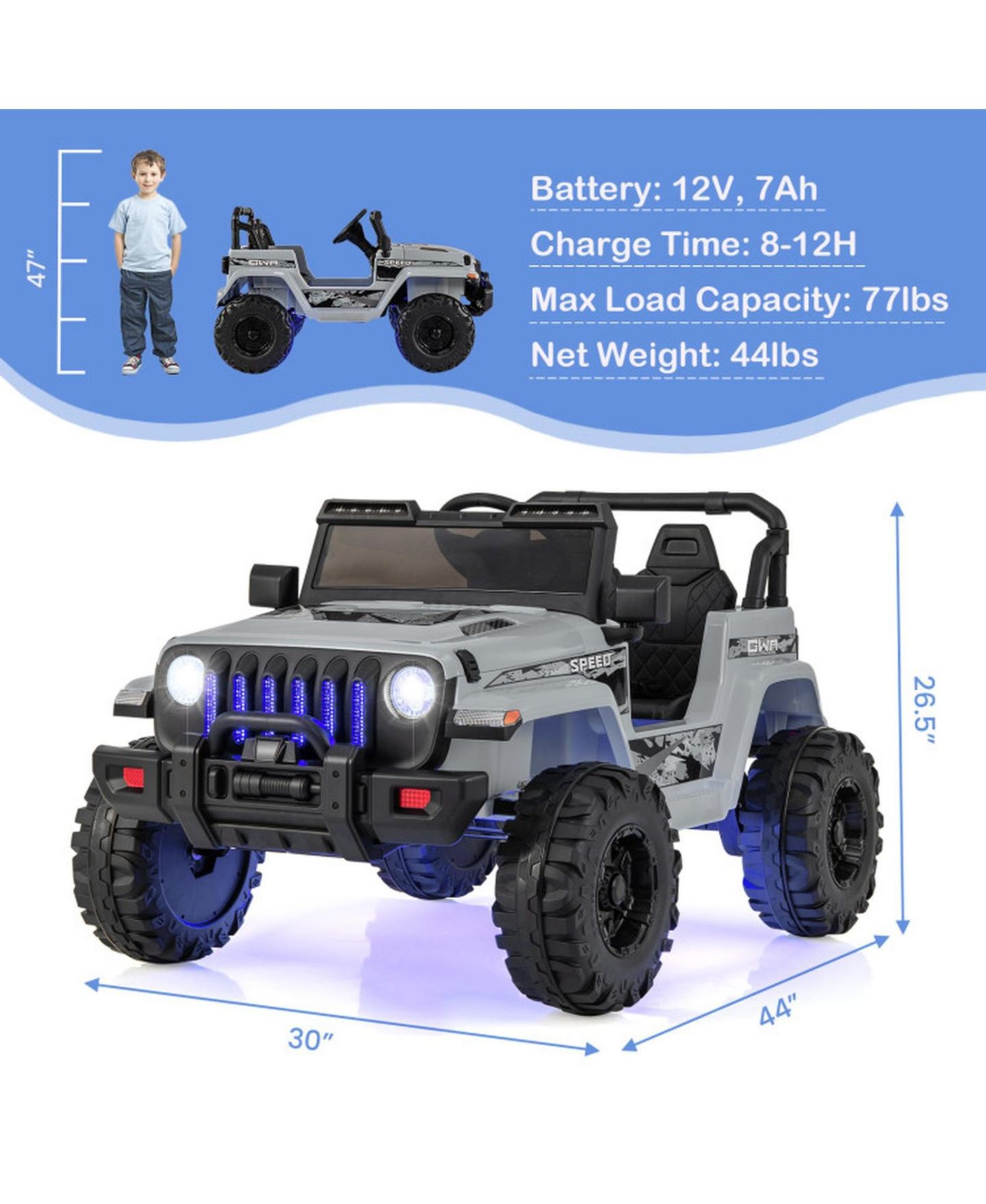Детская игрушка HONGGE 12V Off-Road Ride-On Vehicle with Remote Control, 77 lbs Capacity, Ages 3+, цвет: Серый — фото 3