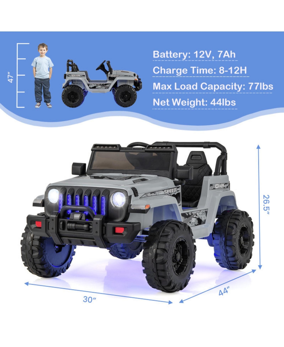 Hongge 12V Off-Road Ride-On Vehicle with Remote Control, 77 lbs Capacity, Ages 3+