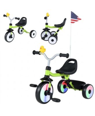 Toddler Tricycle with Adjustable Seat, Removable Pedals and LED Wheels, Ages 1-3