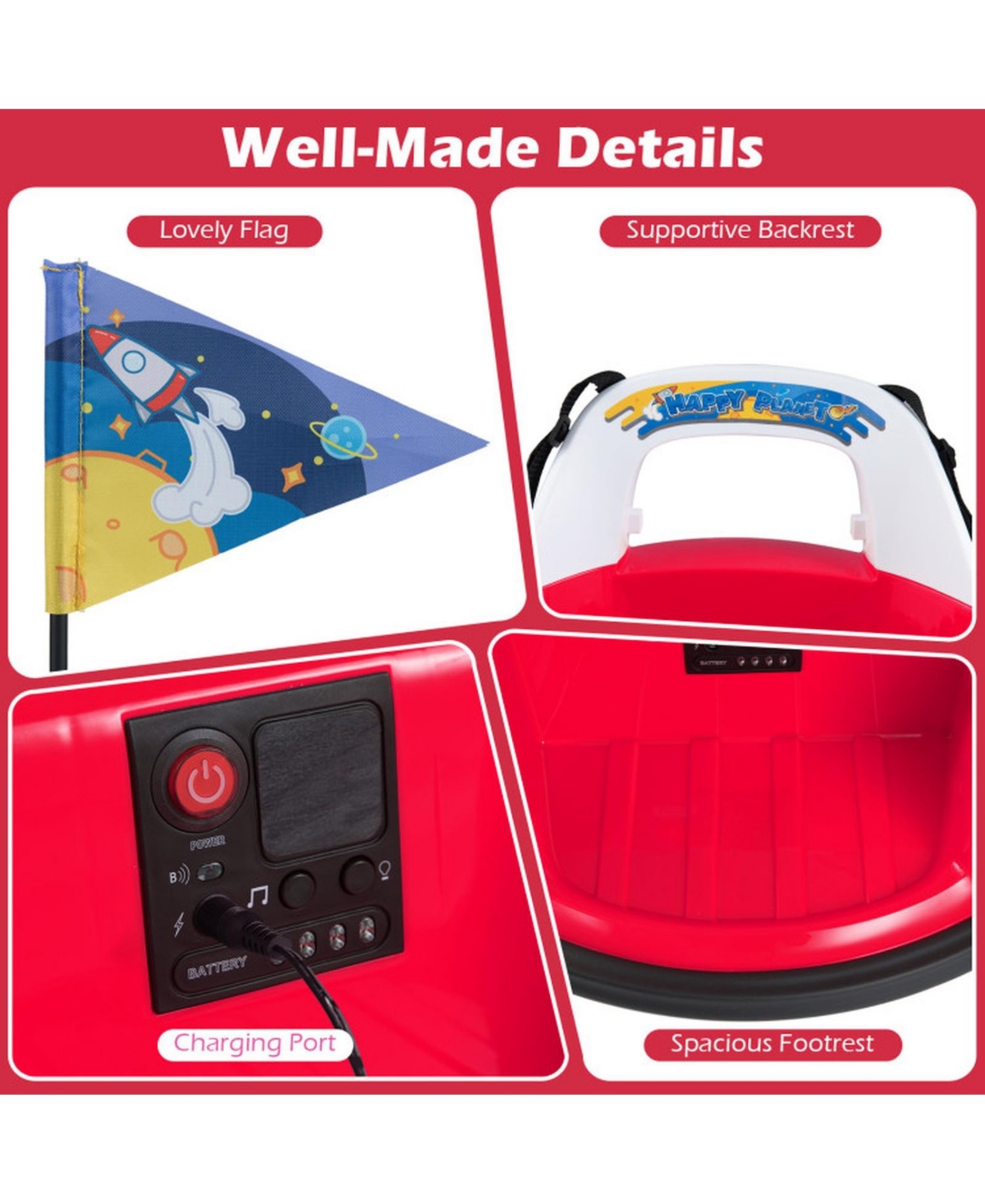 Hongge 12V Kids' Ride-On Bumper Car with 360-Degree Spin and Remote Control, Ages 18 Months+