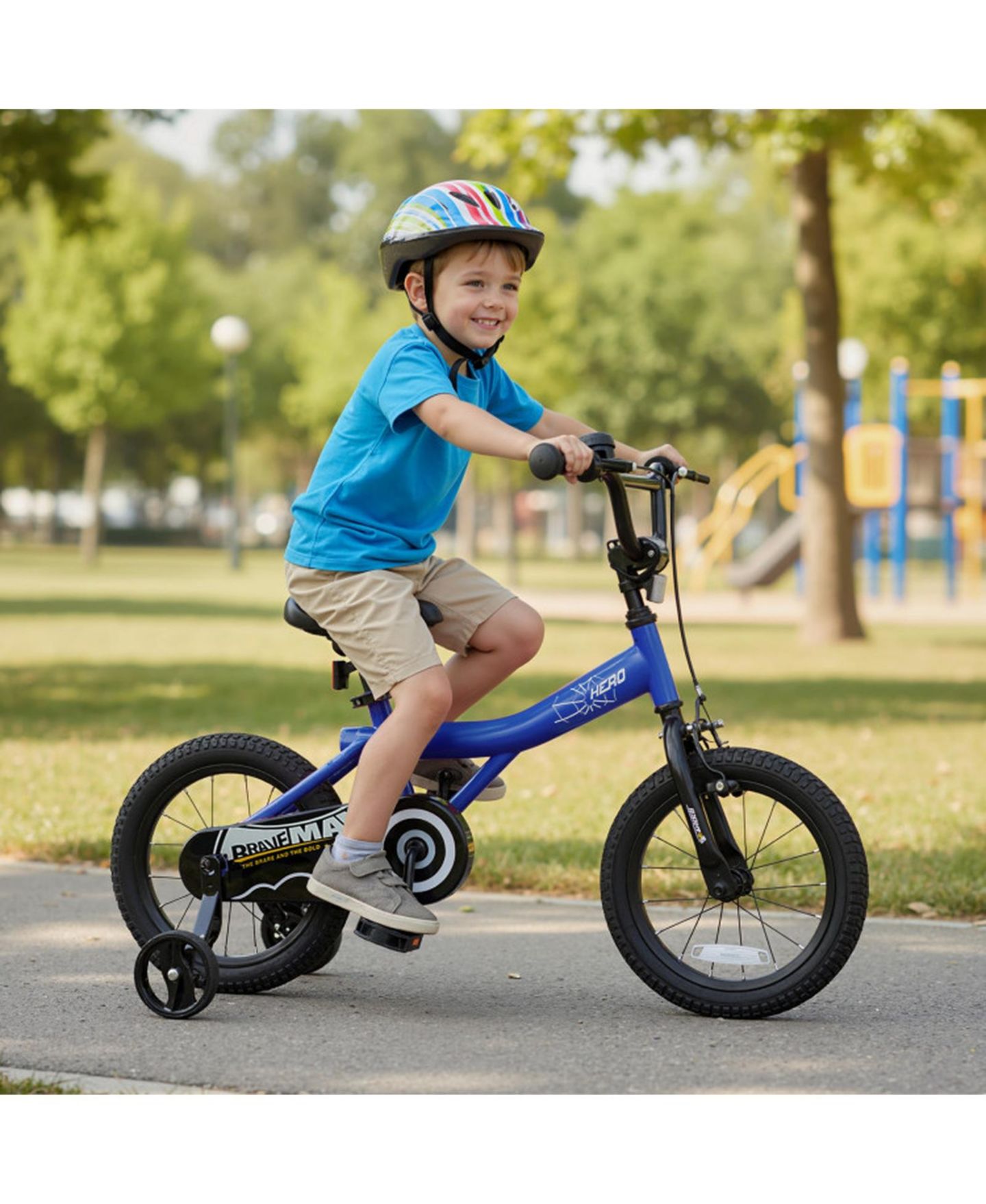 Детская игрушка HONGGE 14-Inch Kids Bike with Removable Training Wheels and Dual Brakes, Ages 3-5, цвет: Тёмно-синий — фото 2