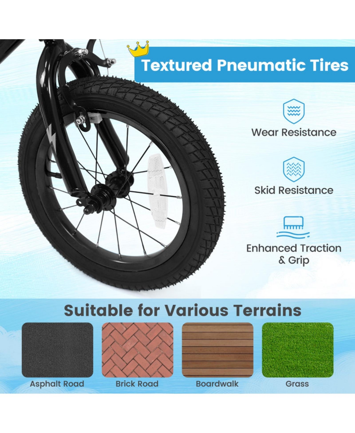 Hongge 14-Inch Kids Bike with Detachable Training Wheels and Dual Brakes, Ages 3-5