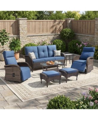 All-Weather Wicker 7 - Person Patio Conversation Set with Patio Recliner Swivel Chairs